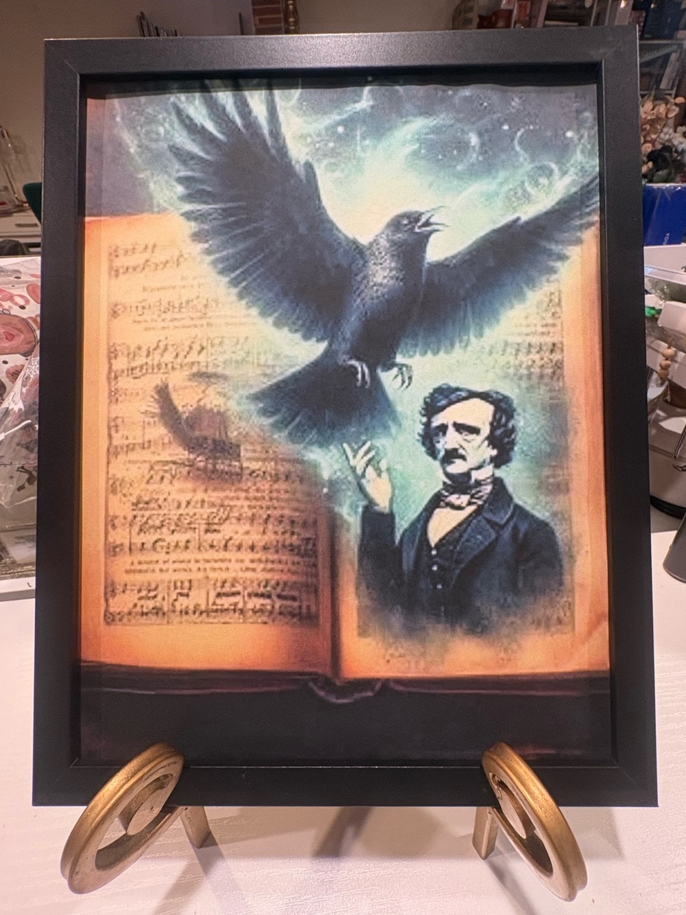 Framed 8x10 Poe, Raven and Vintage Book Art Print